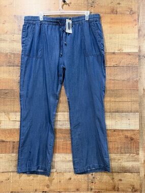 Serra Denim-Style Pull On Light Blue Wide Leg Chambray Pants Size XL